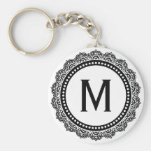 Black And White Medallion Custom Initial Keychains