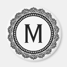 Black And White Medallion Custom Initial Magnets