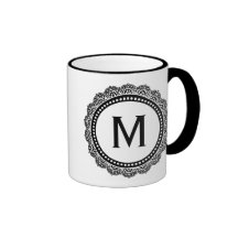 Black And White Medallion Custom Initial Mug