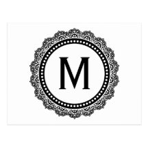 Black And White Medallion Custom Initial Post Cards