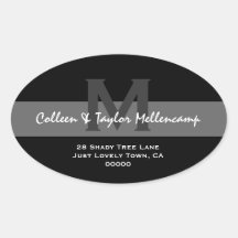 Black and White Modern Wedding Address L001 Oval Stickers