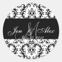 Black and White Monogram Date Paisley Wedding Stickers