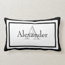 Black and White Monogram Name Keepsake Pillow