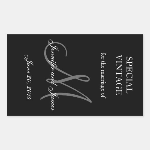 Black and White Monogram Rectangle Wedding Labels Rectangle Stickers