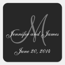 Black and White Monogram Square Wedding Labels Square Stickers