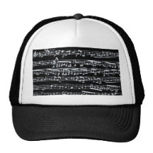 Black and white music notes trucker hats