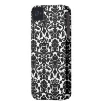 Black and White Ornate Floral Damask Pattern iPhone 4 Cover