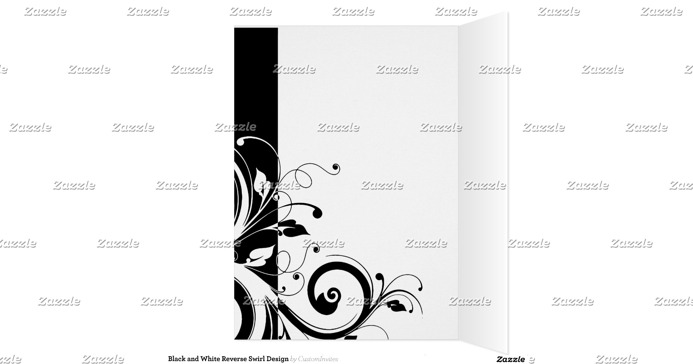 Black and White Reverse Swirl Design Note Card Zazzle