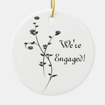 Black and White Roses Engagement Round Ornament