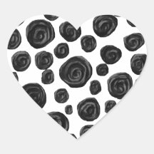 Black and White, Roses Pattern. Heart Stickers