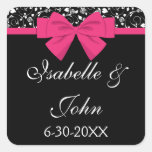 Black and White Roses Pink Bow Square Sticker