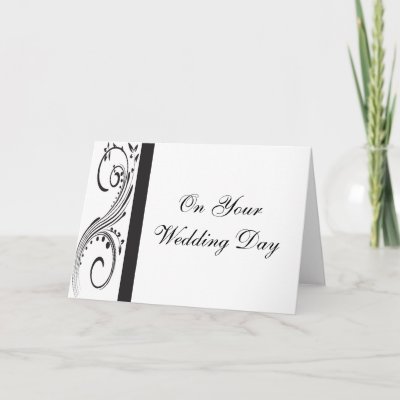 This classy custom blended family wedding card features a black and white 