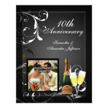 Black and White Silver Champagne Photo Anniversary Announcements