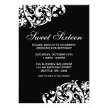 Black and White Swirl Flourish Sweet 16 Birthday Personalised Invitations