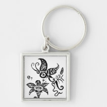 Black and white tribal butterfly key chain