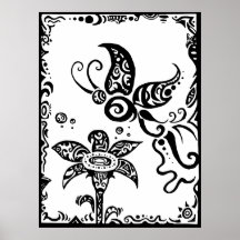 Black and white tribal butterfly posters