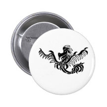 black and white tribal dragon pinback buttons