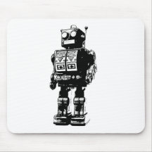 Black and White Vintage Robot Mousepads