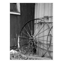 Black and White Wagon Wheel and Silo Post Card