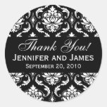Black and White Wedding Damask Thank You Label Sticker