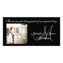Black and White Wedding Thank You Monogram Cards Photo Greeting Card