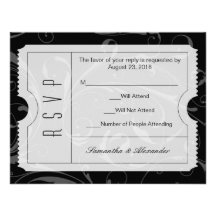 Black and White Wedding Ticket RSVP Card Invites