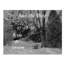 Black and White Winter Bench Wedding Postcards