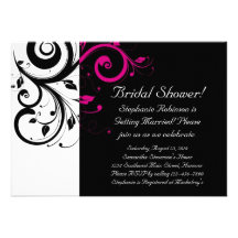 Black and White with Magenta Swirl Accent Custom Invitations