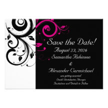 Black and White with Magenta Swirl Accent Custom Invite