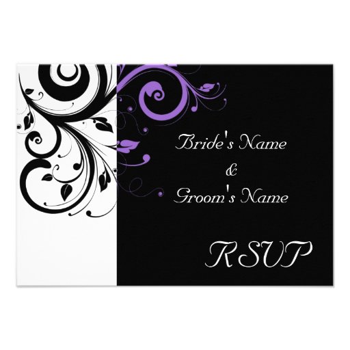 Black and White with Purple Swirl Accent Custom Announcements
