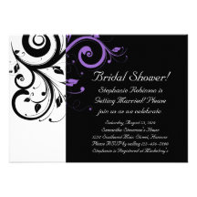 Black and White with Purple Swirl Accent Personalized Announcement