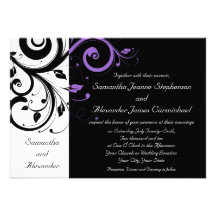 Black and White with Purple Swirl Accent Invites