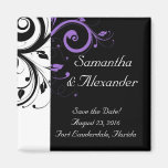 Black and White with Purple Swirl Accent Magnets