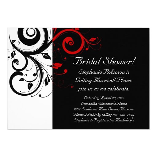 Black and White with Red Reverse Swirl Personalised Invite