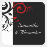 Black and White with Red Reverse Swirl Square Stickers