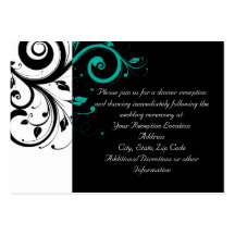 Black and White with Teal Reverse Swirl Business Cards