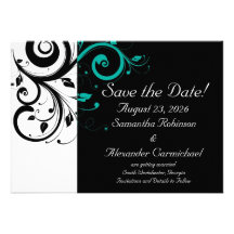 Black and White with Teal Reverse Swirl Announcement