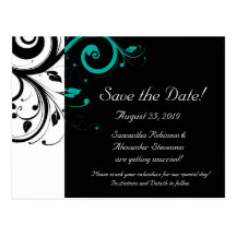 Black and White with Teal Reverse Swirl Post Card