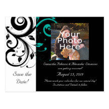 Black and White with Teal Reverse Swirl Postcard