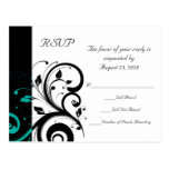 Black and White with Teal Reverse Swirl RSVP Post Card