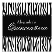 Black and White Zebra Diamonds Quinceanera Personalised Invites