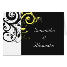 Black and Yellow Reverse Swirl Greeting Card