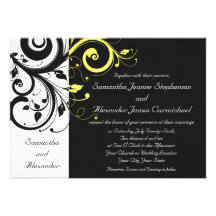 Black and Yellow Reverse Swirl Invites