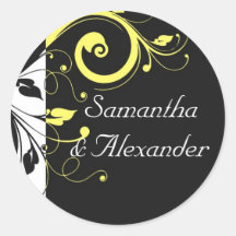 Black and Yellow Reverse Swirl Stickers
