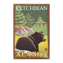 Black Bear in Forest - Ketchikan, Alaska Stretched Canvas Prints