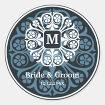 Black Blue Initial M Monogram Seal Party Favour stickers