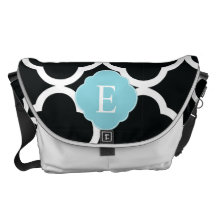 Black Blue Quatrefoil Monogram Messenger Bags