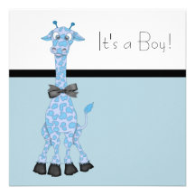 Black Blue Whimsy Giraffe Baby Boy Shower Personalized Invitation
