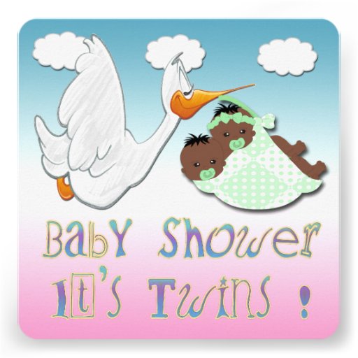 Black Boy & Girl Twins Baby Shower Invitation