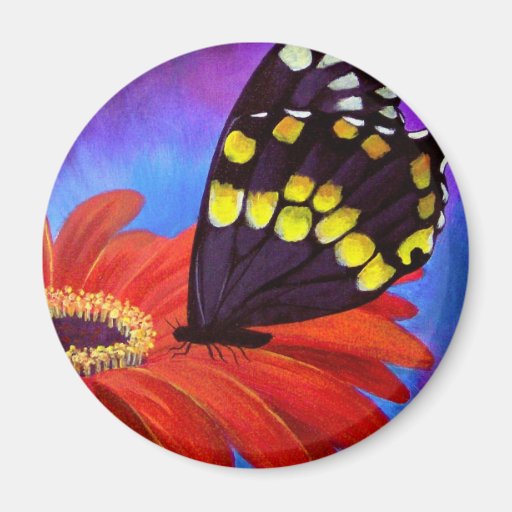 Black Butterfly Daisy Painting - Multi Refrigerator Magnet